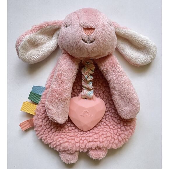 8" Itzy Ritzy Friends Lovey Plush Silicone Teether Pink Bunny Baby Girl - Picture 1 of 6